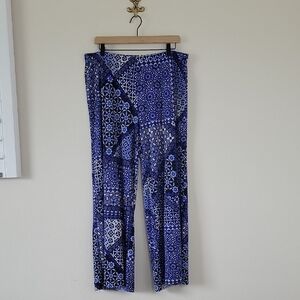 Chico's Blue Tile Print Wide Leg Palazzo Pants Size Large